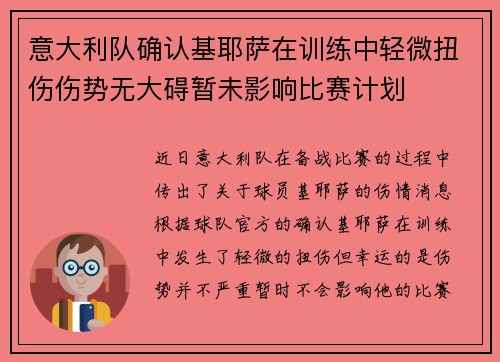 意大利队确认基耶萨在训练中轻微扭伤伤势无大碍暂未影响比赛计划